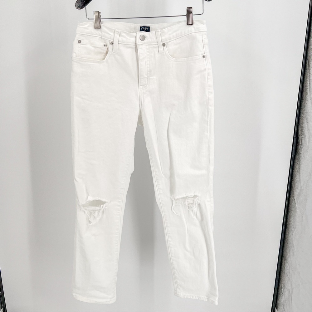 J Crew White Slim Boyfriend Distressed Jeans